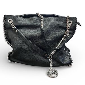 Michael Michael Kors Black Pebbled Leather Chain Shoulder Bag